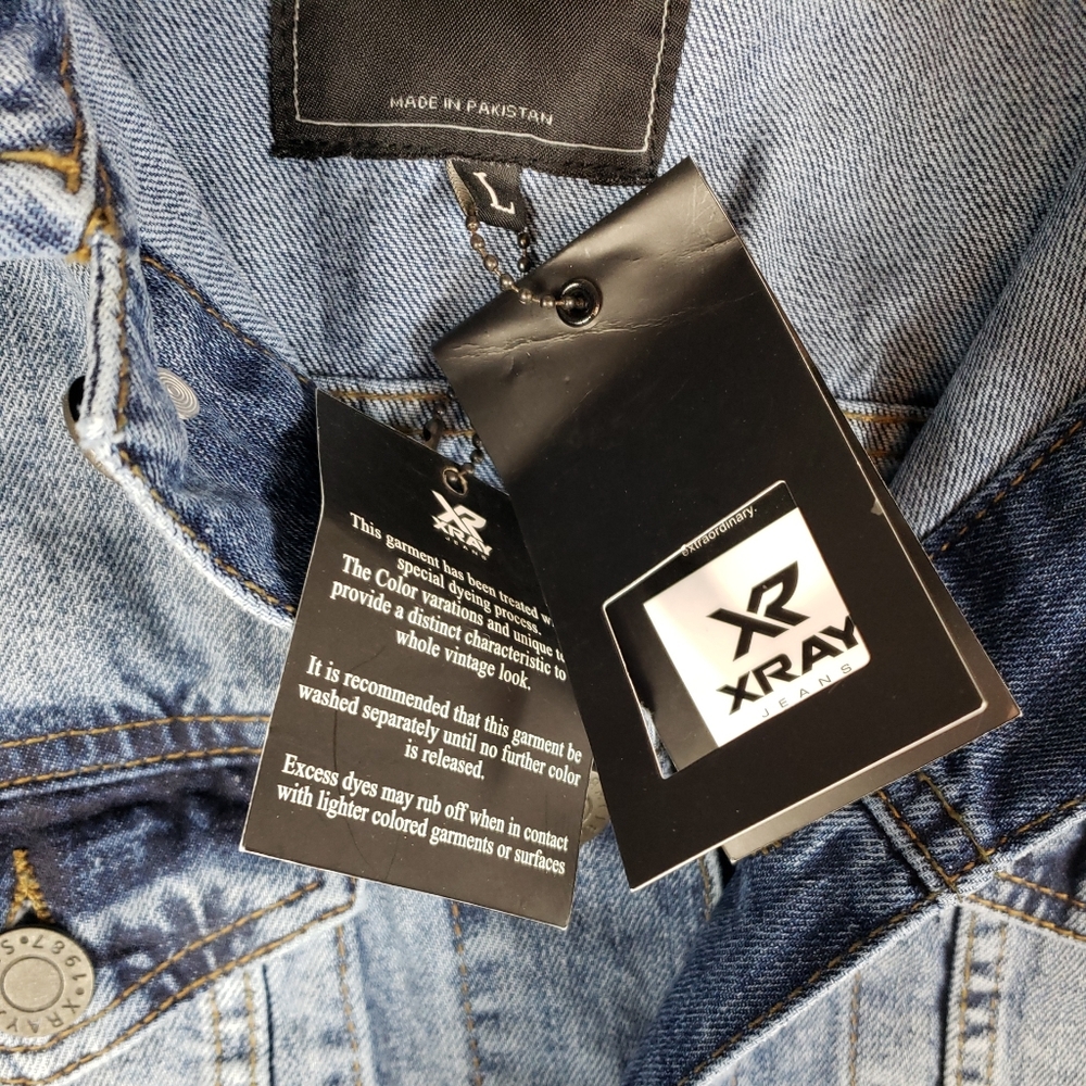 Xray Jean Jacket Men's Large Distressed Denim Button Down NEW - Picture 4 of 9